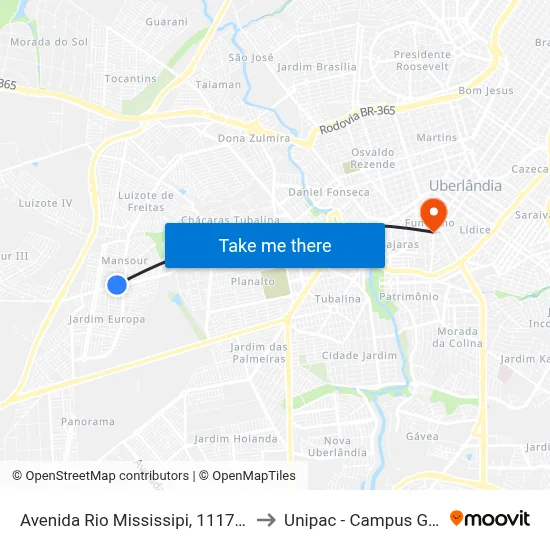 Avenida Rio Mississipi, 1117-1133 to Unipac - Campus Gama map