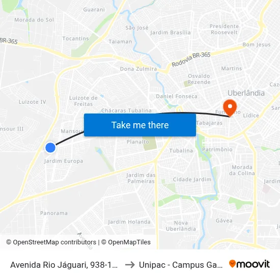 Avenida Rio Jáguari, 938-1004 to Unipac - Campus Gama map