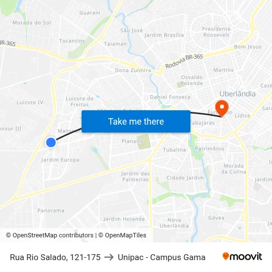 Rua Rio Salado, 121-175 to Unipac - Campus Gama map