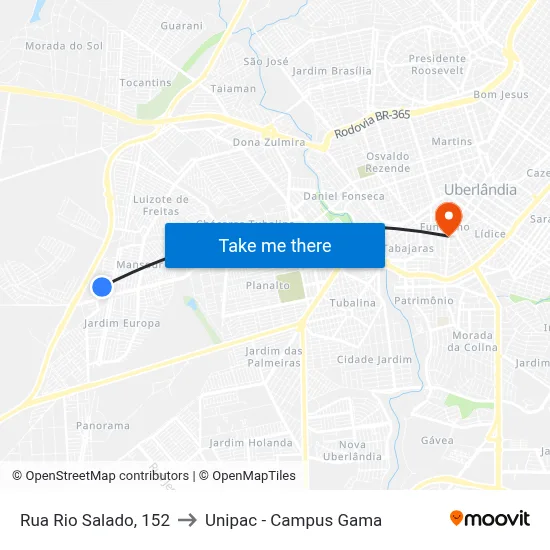 Rua Rio Salado, 152 to Unipac - Campus Gama map