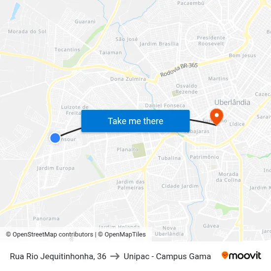 Rua Rio Jequitinhonha, 36 to Unipac - Campus Gama map
