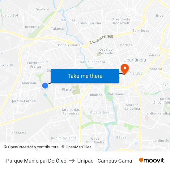 Parque Municipal Do Óleo to Unipac - Campus Gama map