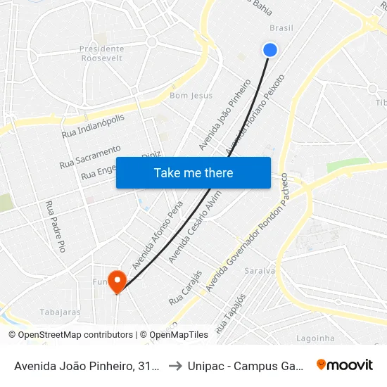 Avenida João Pinheiro, 3151 to Unipac - Campus Gama map