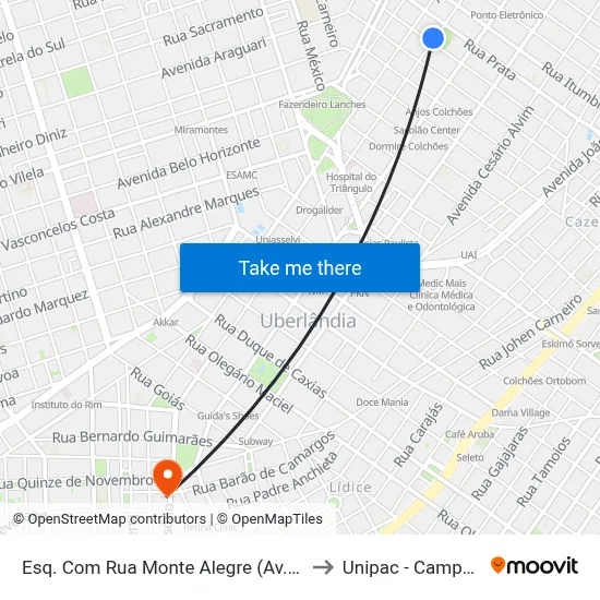 Esq. Com Rua Monte Alegre (Av. João Pinheiro) to Unipac - Campus Gama map
