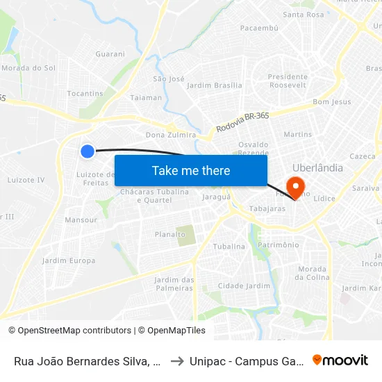 Rua João Bernardes Silva, 156 to Unipac - Campus Gama map