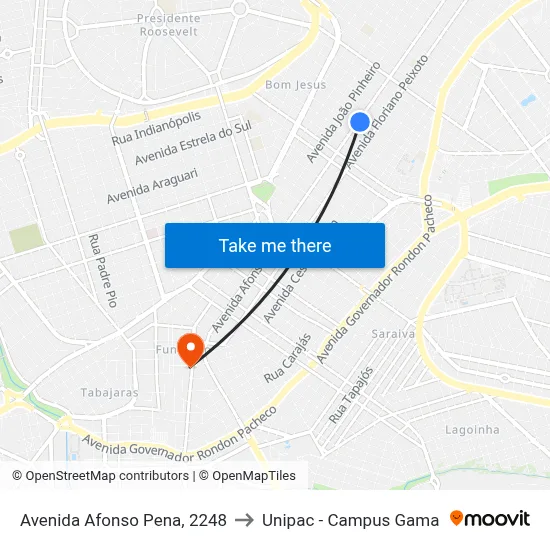 Avenida Afonso Pena, 2248 to Unipac - Campus Gama map