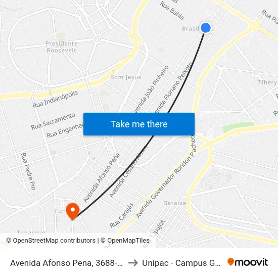 Avenida Afonso Pena, 3688-3736 to Unipac - Campus Gama map