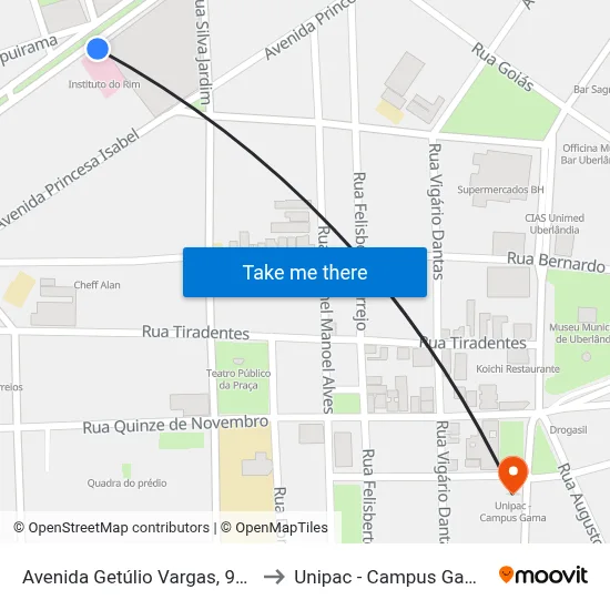 Avenida Getúlio Vargas, 959 to Unipac - Campus Gama map