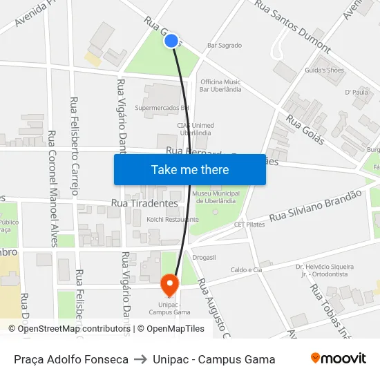 Praça Adolfo Fonseca to Unipac - Campus Gama map