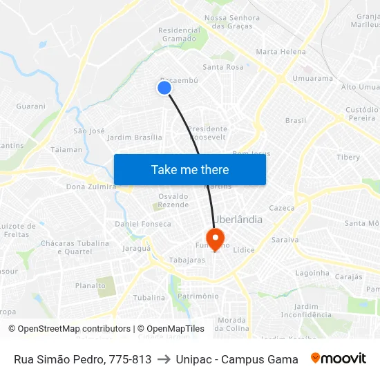 Rua Simão Pedro, 775-813 to Unipac - Campus Gama map