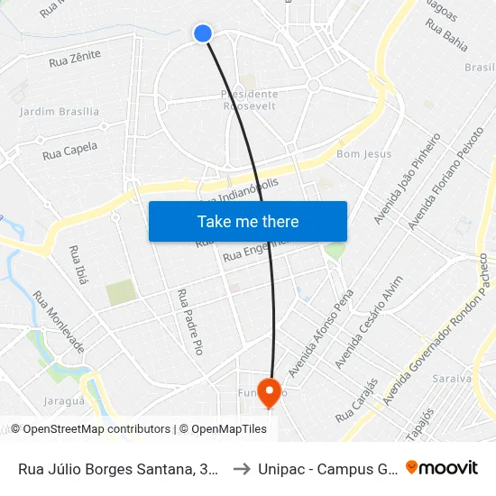 Rua Júlio Borges Santana, 389-435 to Unipac - Campus Gama map