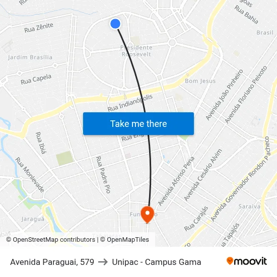Avenida Paraguai, 579 to Unipac - Campus Gama map