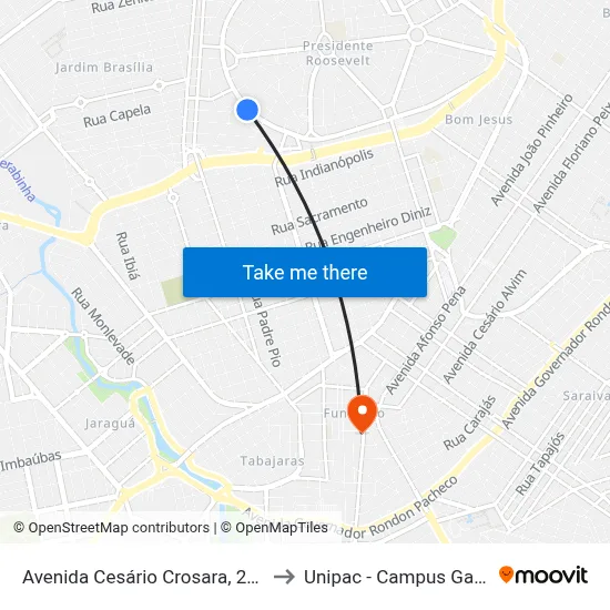 Avenida Cesário Crosara, 2229 to Unipac - Campus Gama map