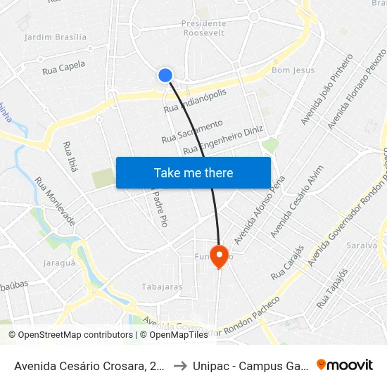 Avenida Cesário Crosara, 2010 to Unipac - Campus Gama map