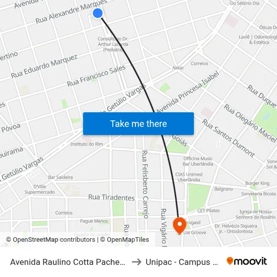 Avenida Raulino Cotta Pacheco, 385 to Unipac - Campus Gama map