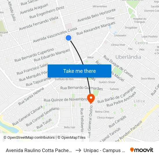 Avenida Raulino Cotta Pacheco, 416 to Unipac - Campus Gama map