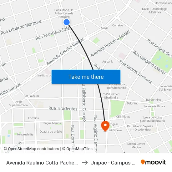 Avenida Raulino Cotta Pacheco, 168 to Unipac - Campus Gama map