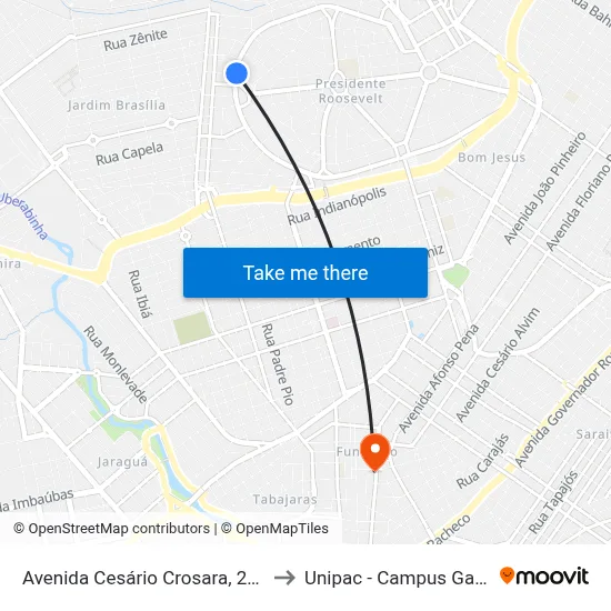 Avenida Cesário Crosara, 2932 to Unipac - Campus Gama map