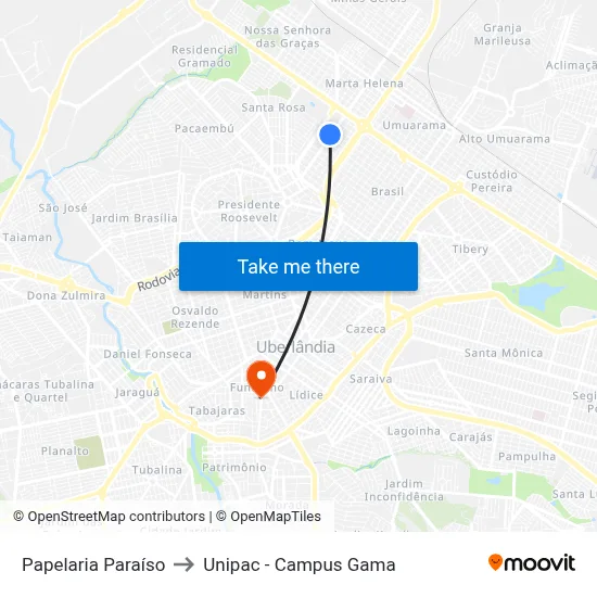 Papelaria Paraíso to Unipac - Campus Gama map