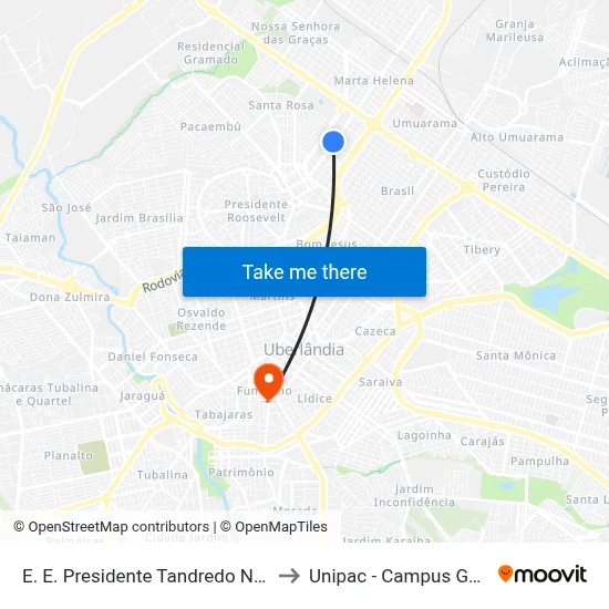 E. E. Presidente Tandredo Neves to Unipac - Campus Gama map