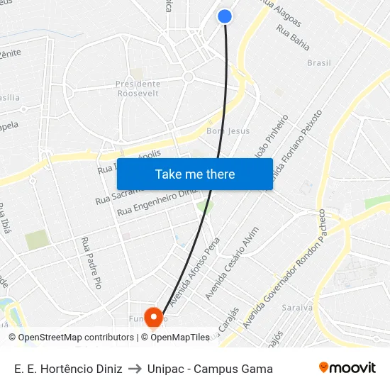E. E. Hortêncio Diniz to Unipac - Campus Gama map