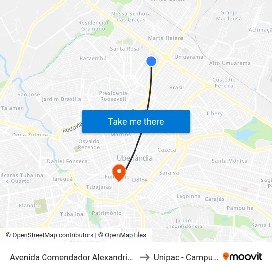 Avenida Comendador Alexandrino García, 788 to Unipac - Campus Gama map