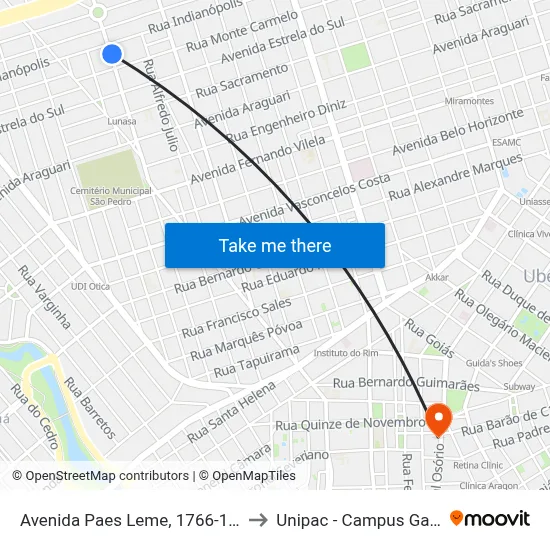 Avenida Paes Leme, 1766-1874 to Unipac - Campus Gama map