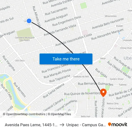 Avenida Paes Leme, 1445-1547 to Unipac - Campus Gama map