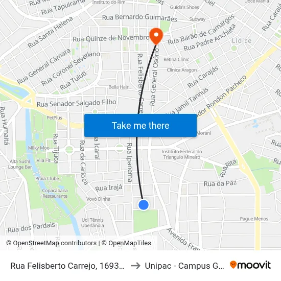 Rua Felisberto Carrejo, 1693-1803 to Unipac - Campus Gama map