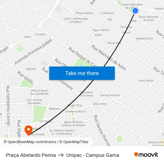 Praça Abelardo Penna to Unipac - Campus Gama map