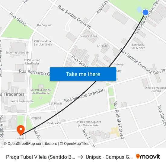 Praça Tubal Vilela (Sentido Bairro) to Unipac - Campus Gama map