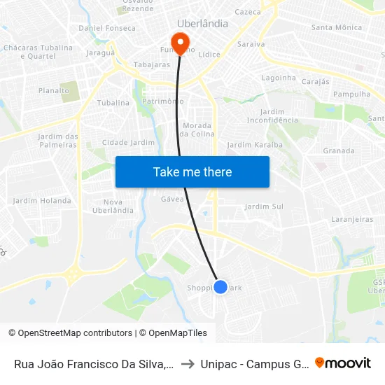 Rua João Francisco Da Silva, 35-69 to Unipac - Campus Gama map