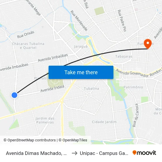 Avenida Dimas Machado, 940 to Unipac - Campus Gama map