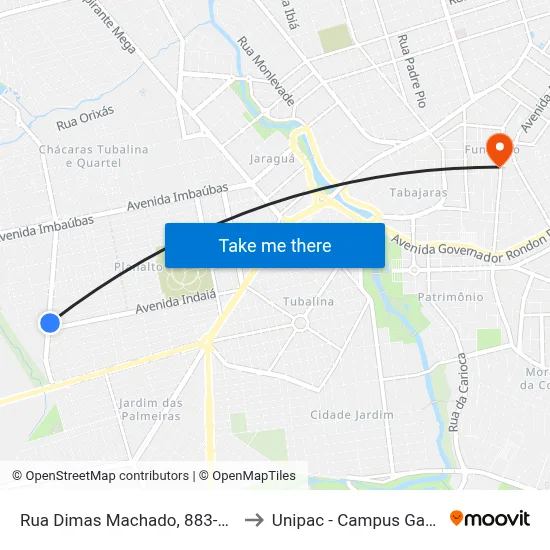 Rua Dimas Machado, 883-943 to Unipac - Campus Gama map