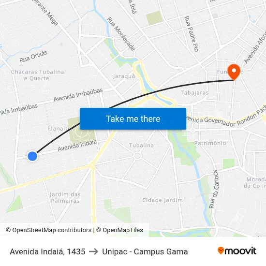 Avenida Indaiá, 1435 to Unipac - Campus Gama map