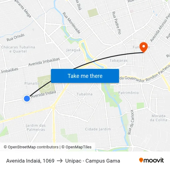 Avenida Indaiá, 1069 to Unipac - Campus Gama map