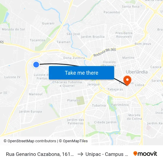 Rua Genarino Cazabona, 1618-1664 to Unipac - Campus Gama map