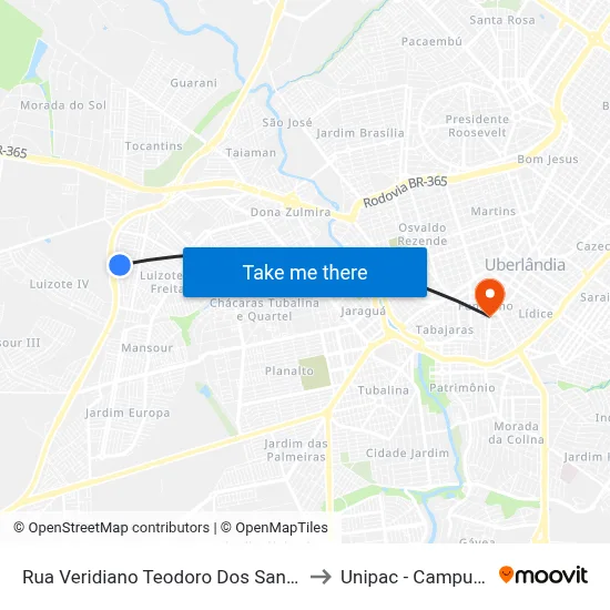 Rua Veridiano Teodoro Dos Santos, 840-904 to Unipac - Campus Gama map