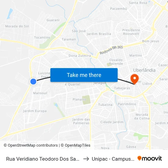 Rua Veridiano Teodoro Dos Santos, 1470 to Unipac - Campus Gama map