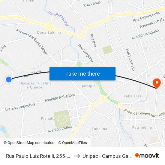 Rua Paulo Luiz Rotelli, 255-327 to Unipac - Campus Gama map