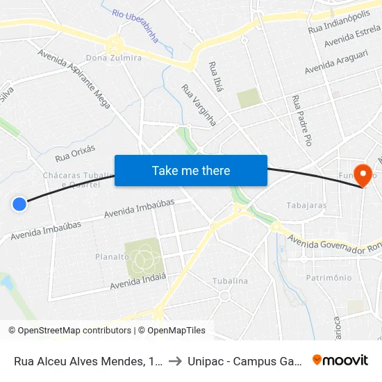 Rua Alceu Alves Mendes, 158 to Unipac - Campus Gama map