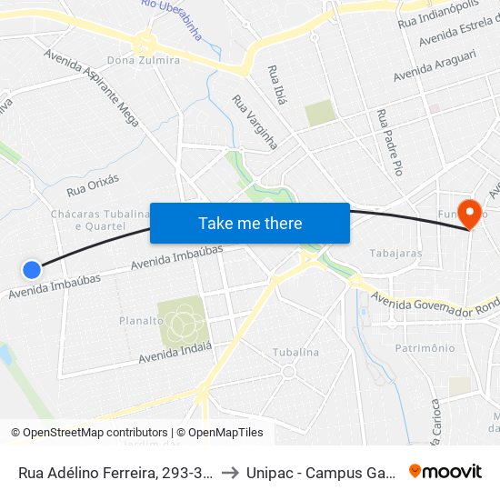 Rua Adélino Ferreira, 293-375 to Unipac - Campus Gama map