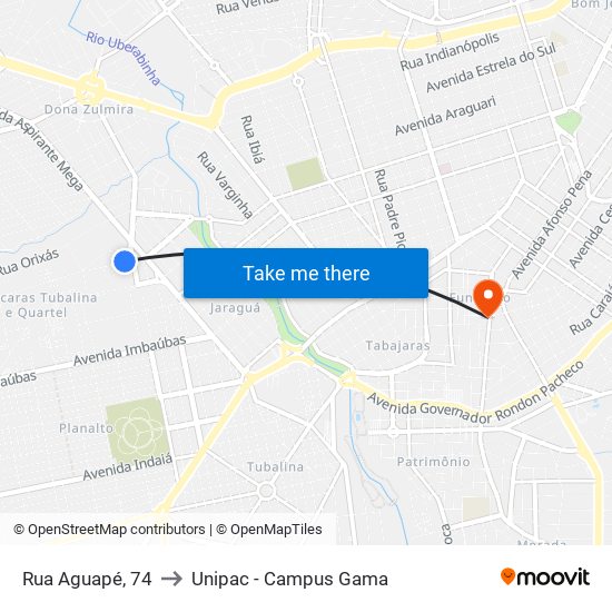 Rua Aguapé, 74 to Unipac - Campus Gama map