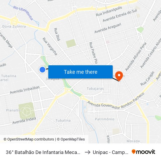 36° Batalhão De Infantaria Mecanizado (Ponto 2) to Unipac - Campus Gama map