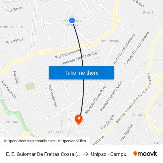 E. E. Guiomar De Freitas Costa (Polivalente) to Unipac - Campus Gama map