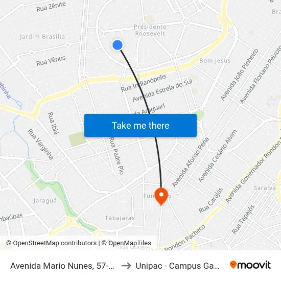 Avenida Mario Nunes, 57-67 to Unipac - Campus Gama map
