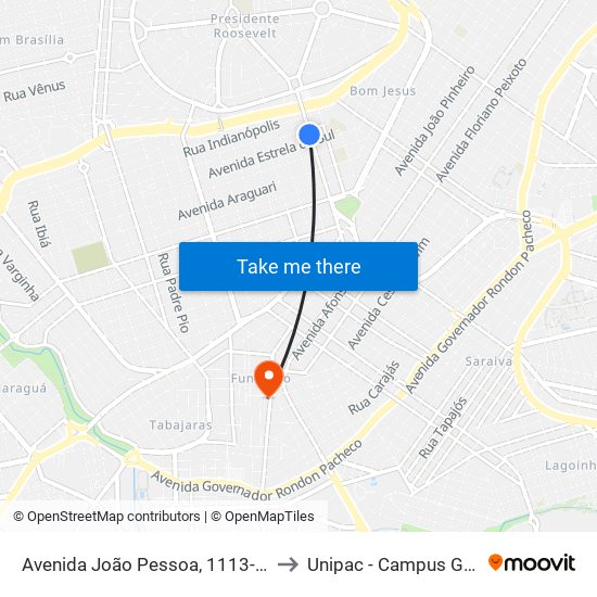 Avenida João Pessoa, 1113-1121 to Unipac - Campus Gama map