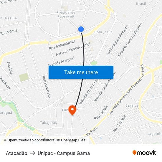 Atacadão to Unipac - Campus Gama map