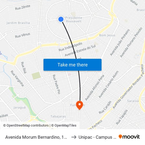 Avenida Morum Bernardino, 1021-1023 to Unipac - Campus Gama map