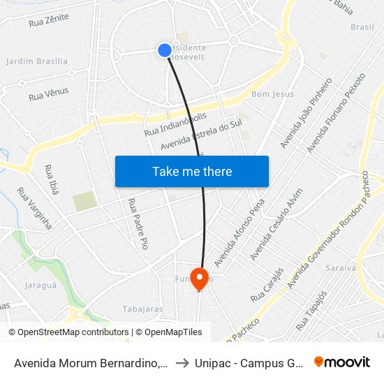 Avenida Morum Bernardino, 841 to Unipac - Campus Gama map